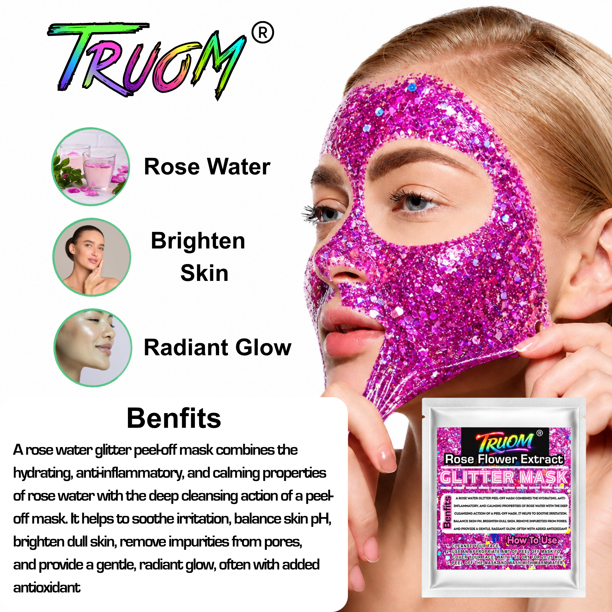Rose Flower Extract Glitter Mask - Image 5