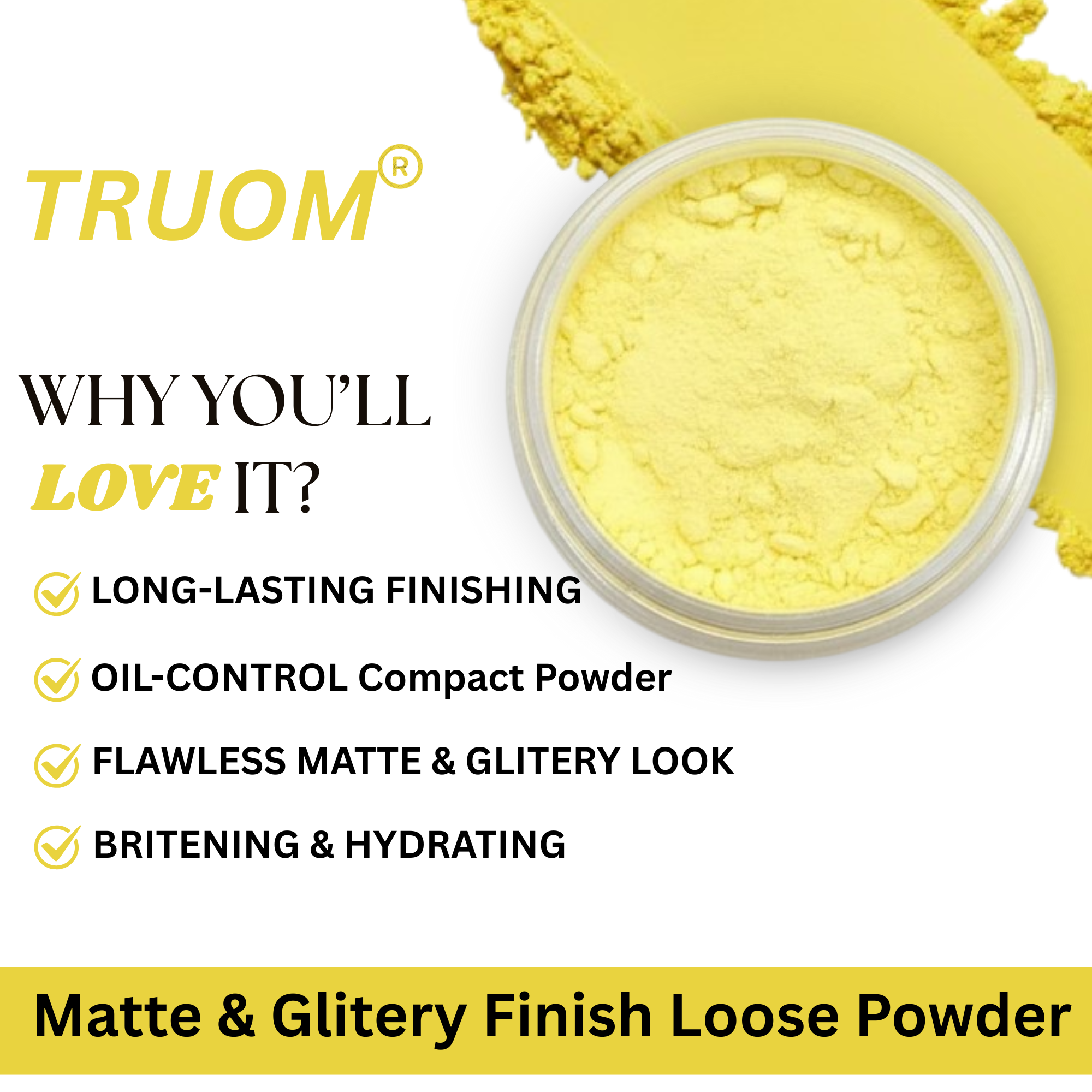 TRUOM Yellow Color Compact Powder 30g | Smooth Matte Finish & Oil Control - Image 4