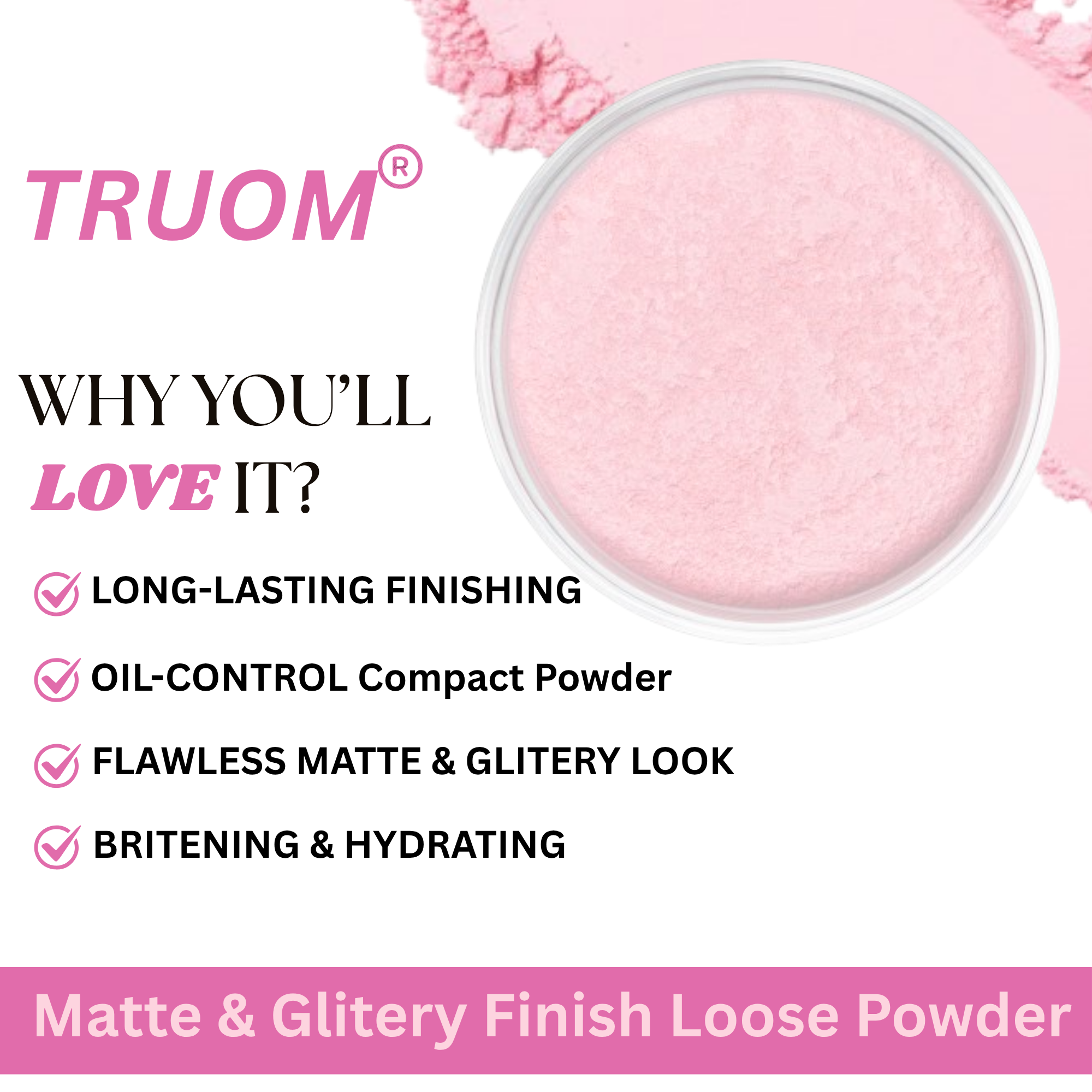 TRUOM Pink Color Compact Powder 30g | Smooth Matte Finish & Oil Control - Image 4