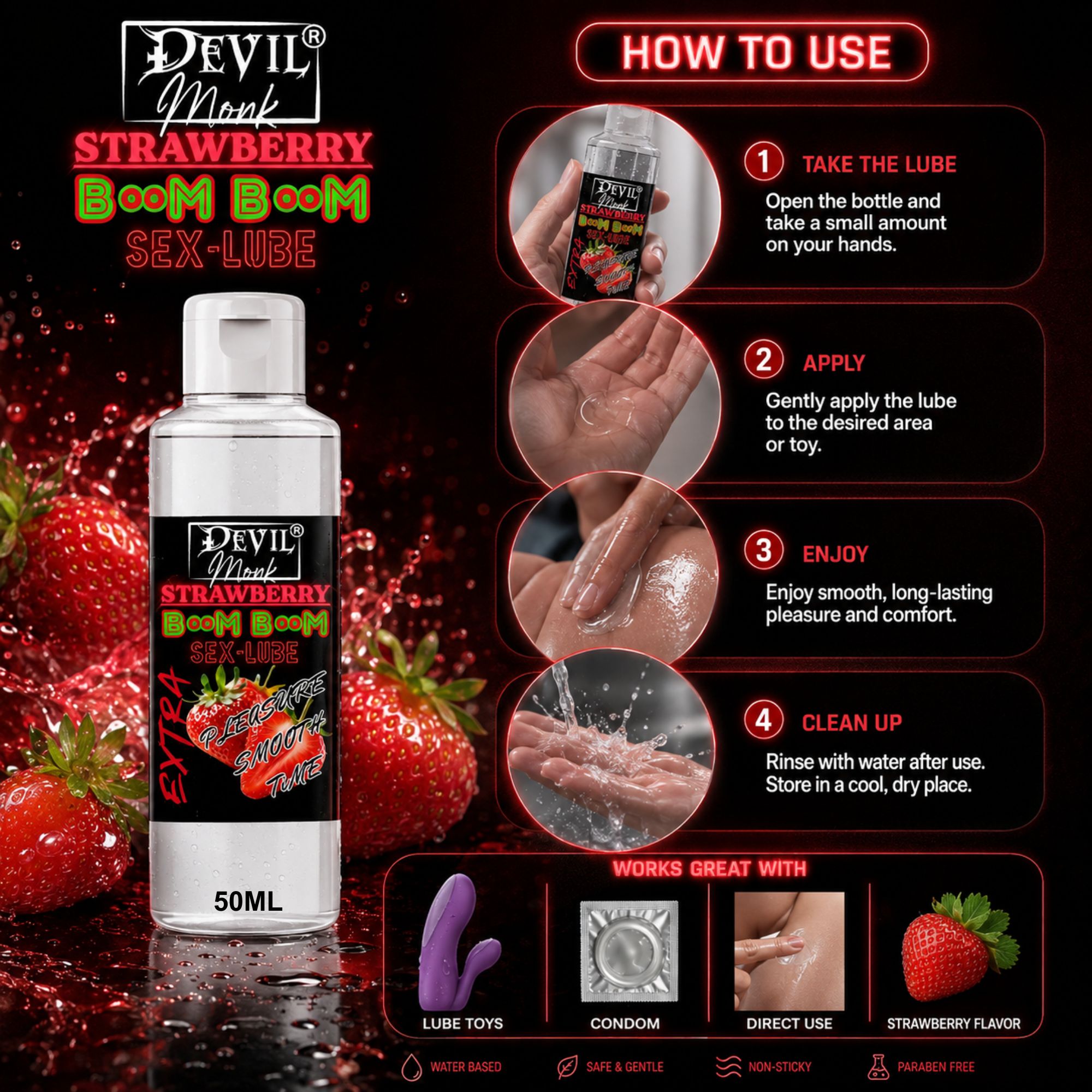 Devil Monk Strawberry Lube | Water-based Lubricant 50ML - Image 3