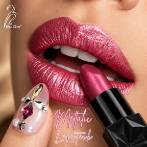 TRUOM Metallic Lipstick – Red Wine | Long-Lasting Metallic Finish Lip Color