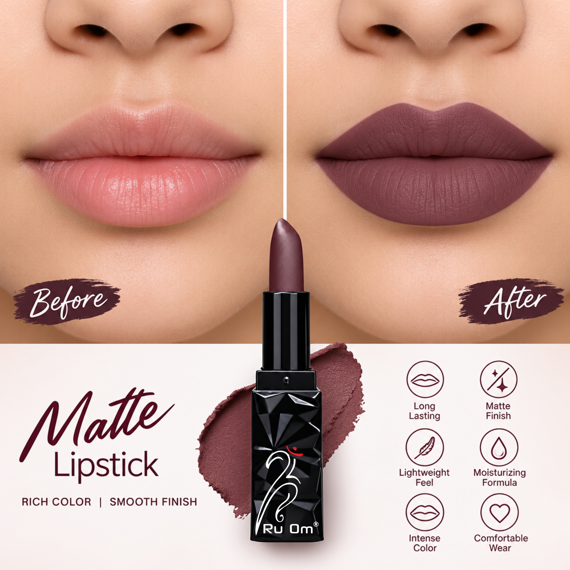 TRUOM Matte Lipstick β Plum Wine | Long-Lasting Matte Finish Lip Color - Image 3