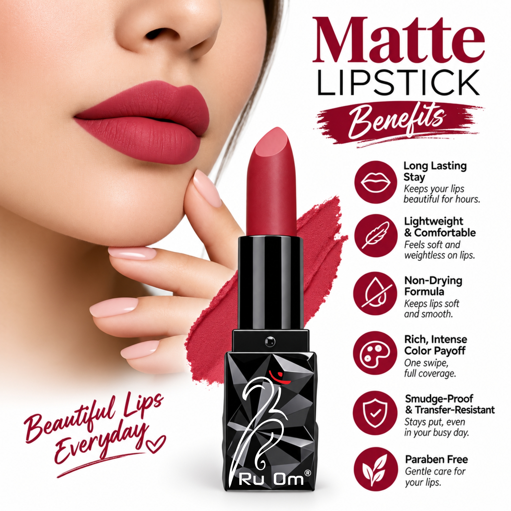 TRUOM Matte Lipstick β Berry Crush | Long-Lasting Matte Finish Lip Color - Image 3