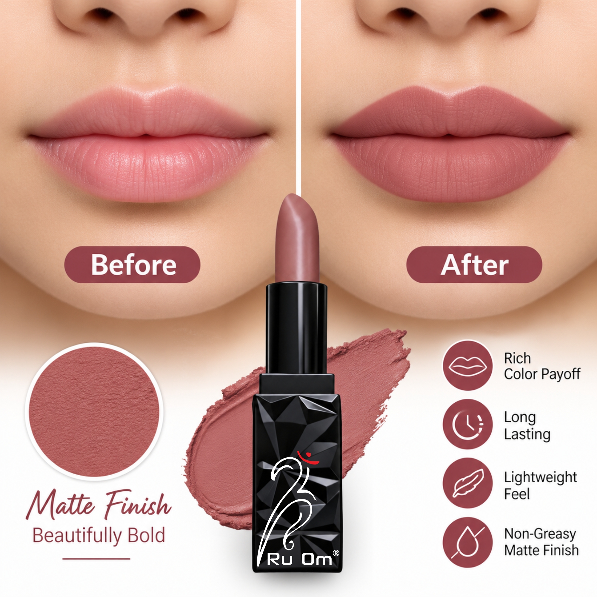 TRUOM Matte Lipstick β Mauve Nude | Long-Lasting Matte Finish Lip Color - Image 4