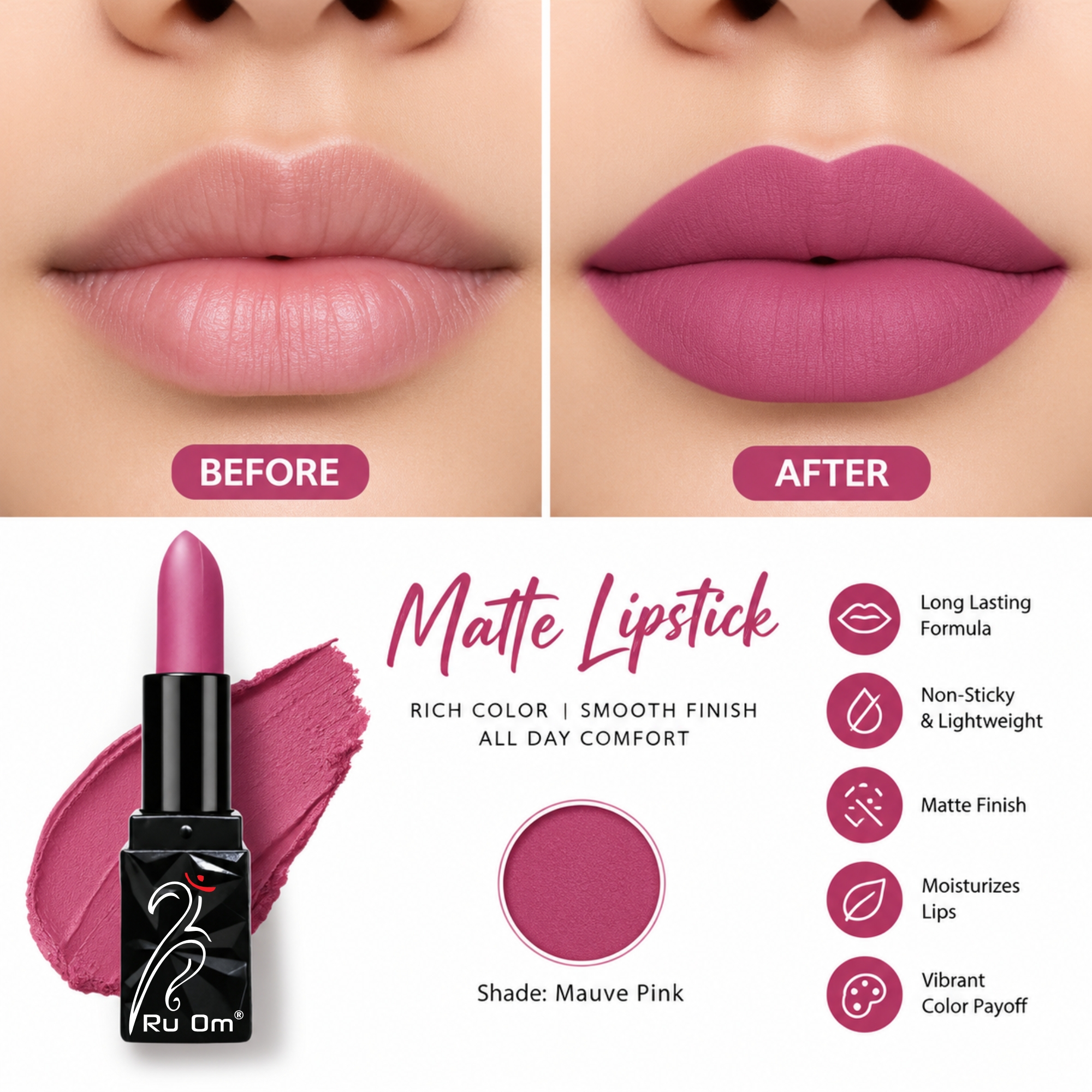 TRUOM Matte Lipstick β Berry Bloom | Long-Lasting Matte Finish Lip Color - Image 3