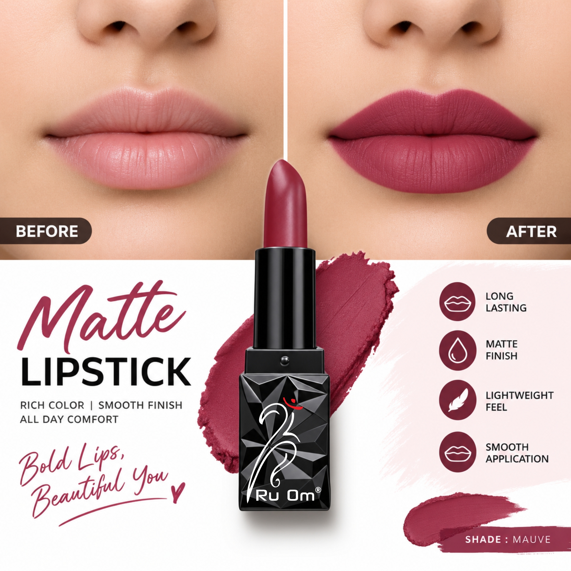 TRUOM Matte Lipstick โ Ruby Red | Long-Lasting Matte Finish Lip Color - Image 4
