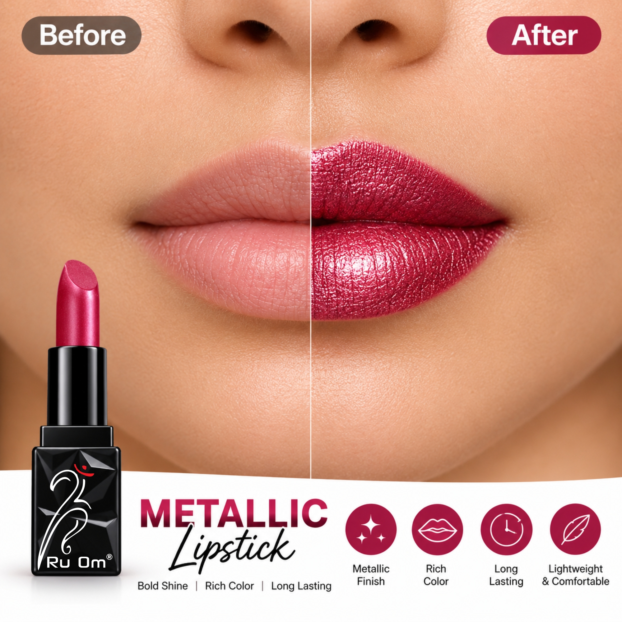 TRUOM Metallic Lipstick β Red Wine | Long-Lasting Metallic Finish Lip Color - Image 4