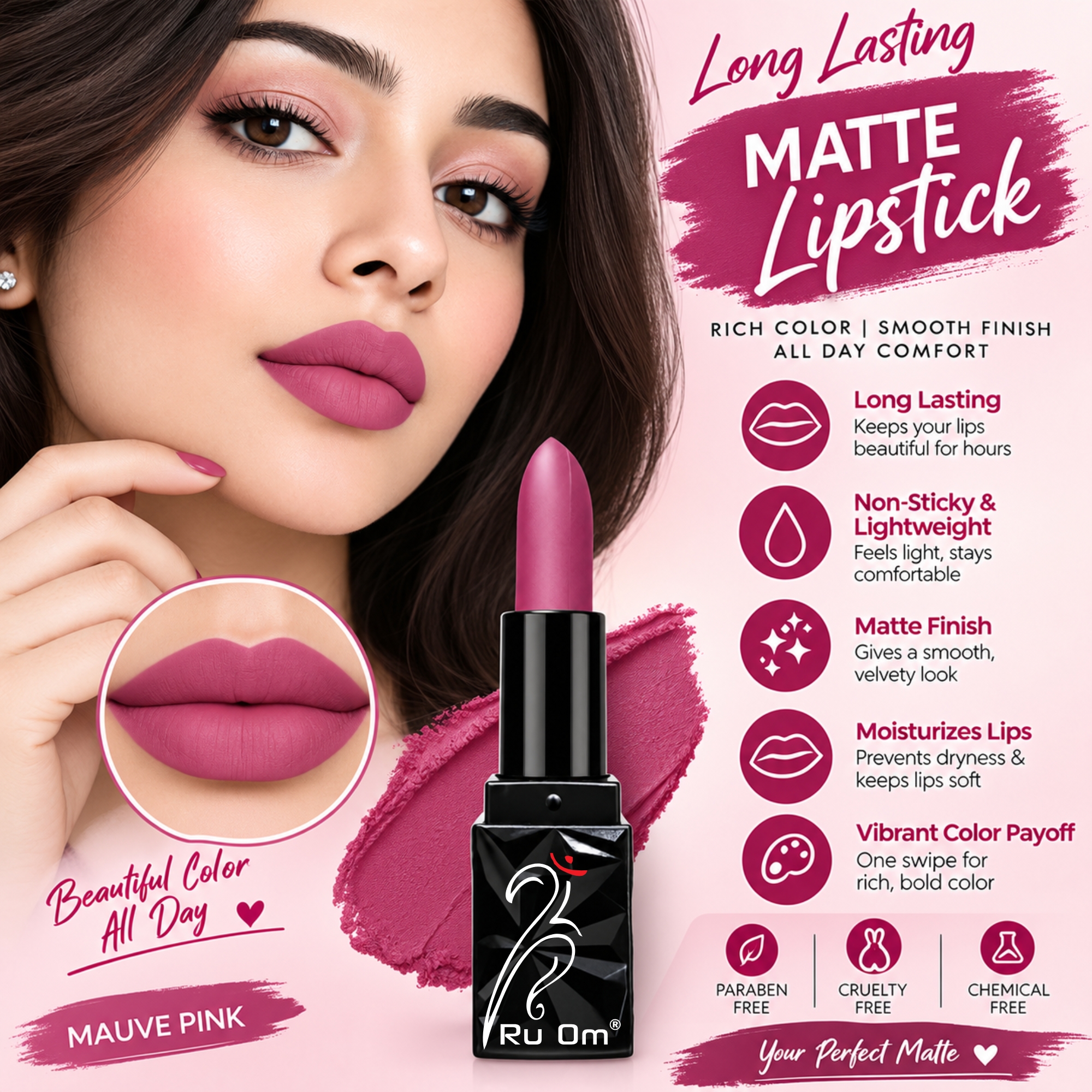 TRUOM Matte Lipstick β Berry Bloom | Long-Lasting Matte Finish Lip Color - Image 4