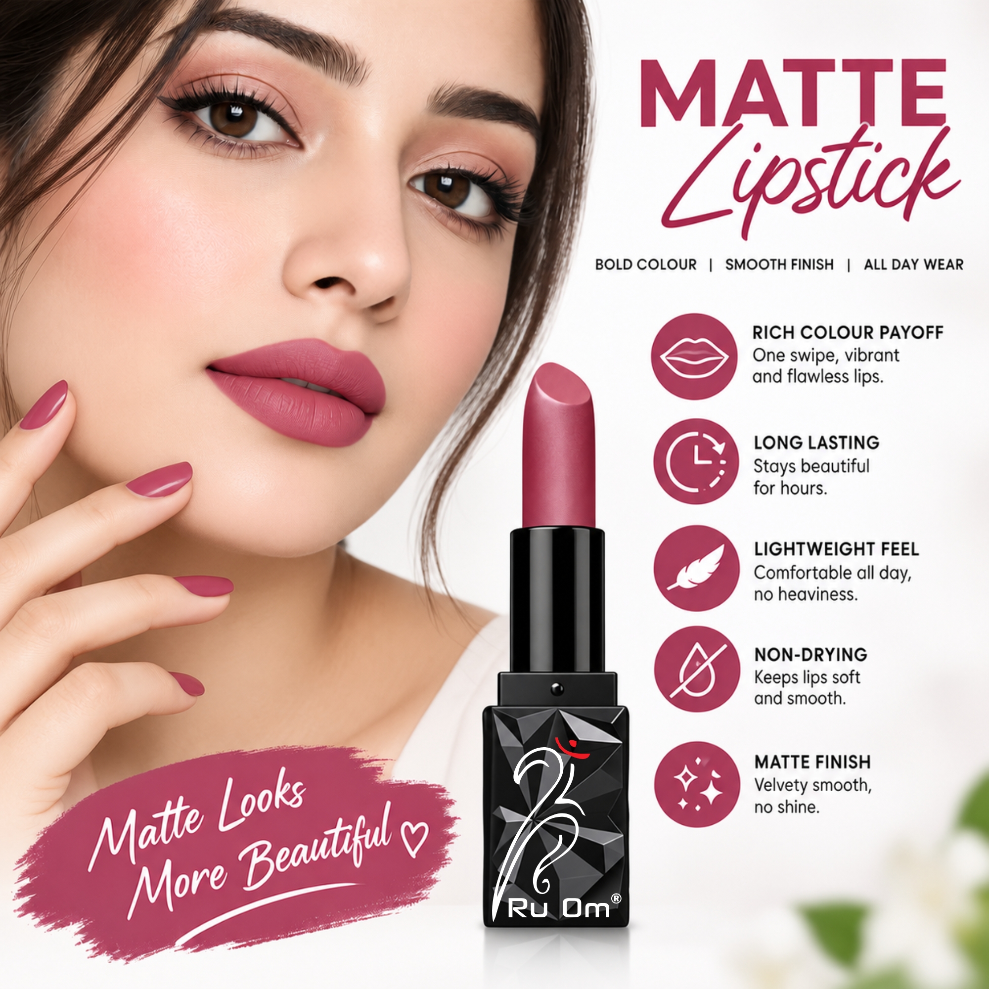 TRUOM Matte Lipstick β Berry Wine | Long-Lasting Matte Finish Lip Color - Image 4