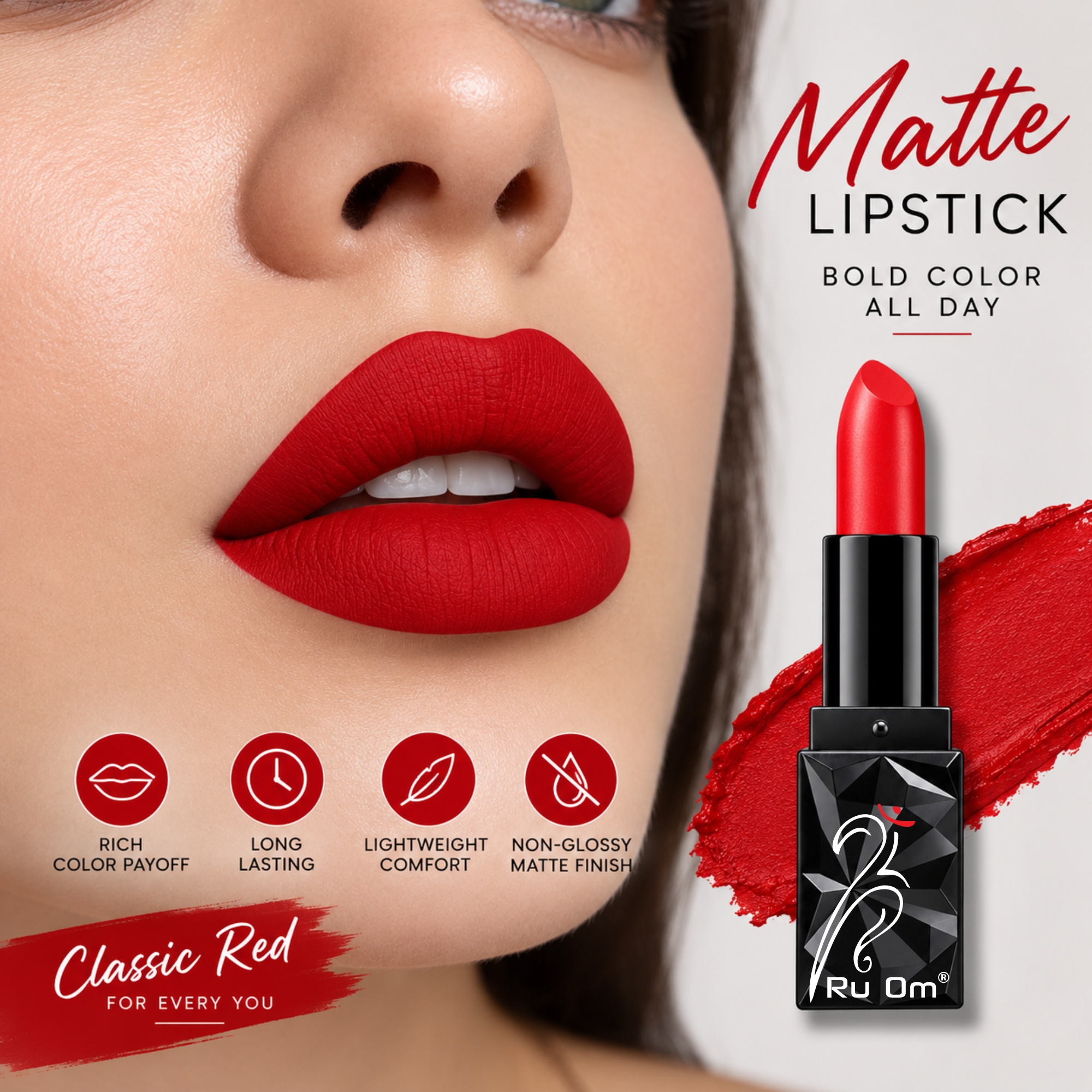TRUOM Matte Lipstick – Fire Red | Long-Lasting Matte Finish Lip Color - Image 5