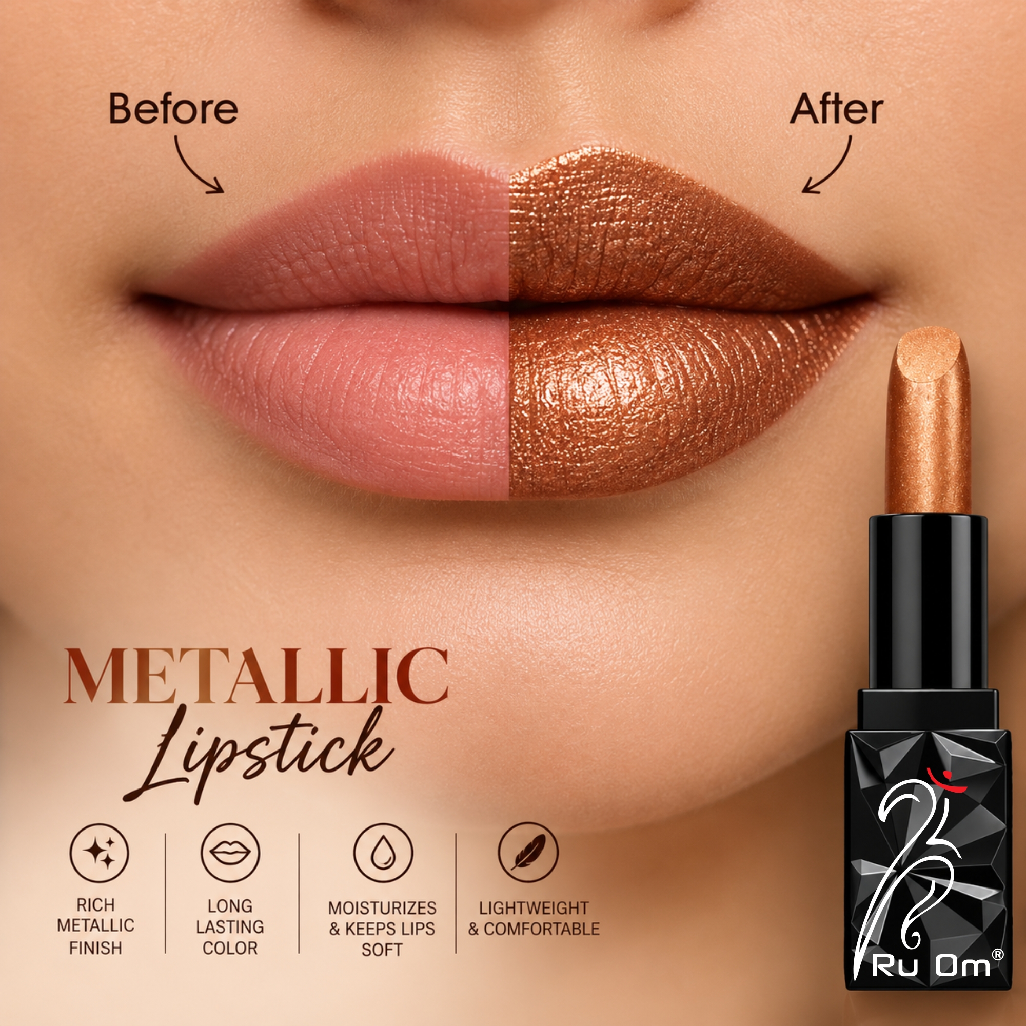 TRUOM Metallic Lipstick β Copper | Long-Lasting Metallic Finish Lip Color - Image 5