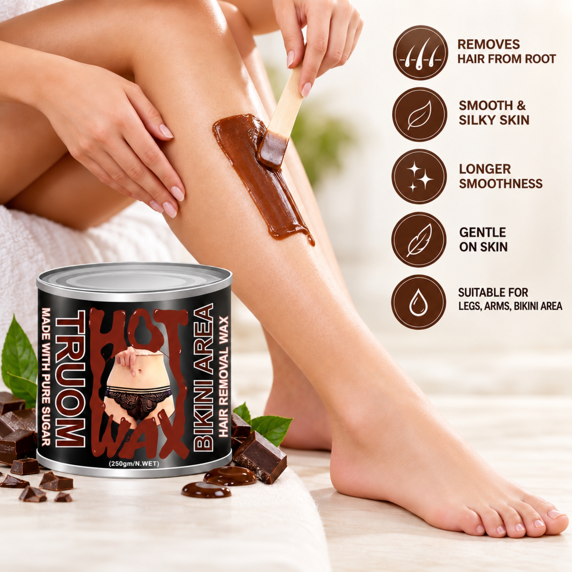 TRUOM Chocolate Wax 250g | Professional Hair Removal Wax for Smooth & Clean Skin