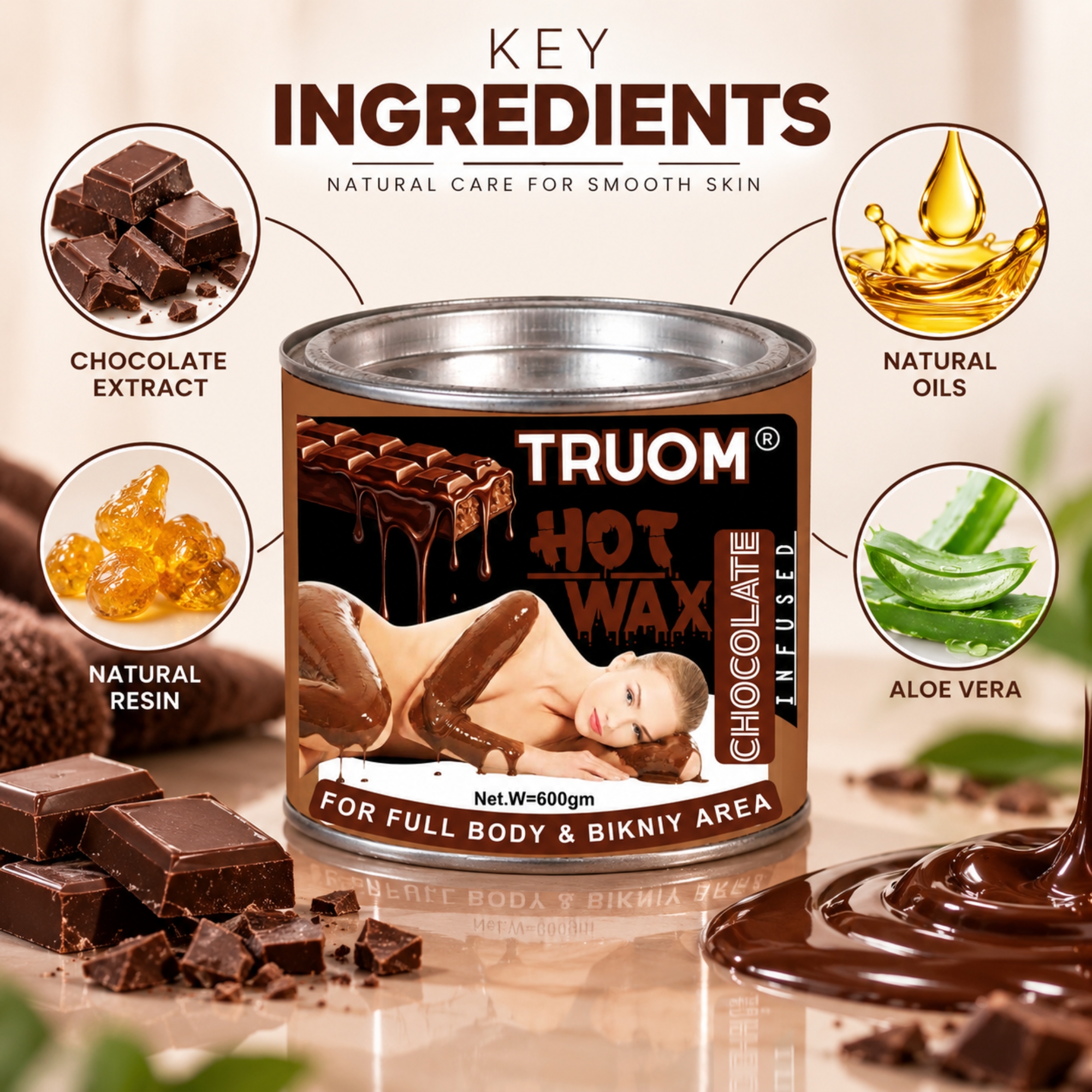 TRUOM Chocolate Wax 600g | Professional Hair Removal Wax for Smooth & Clean Skin - Image 3