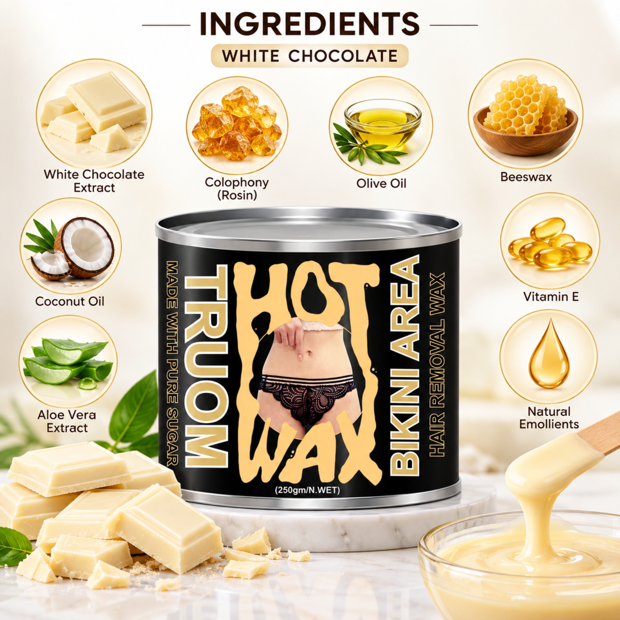 TRUOM White Chocolate Wax 250g | Professional Hair Removal Wax for Smooth & Clean Skin - Image 3