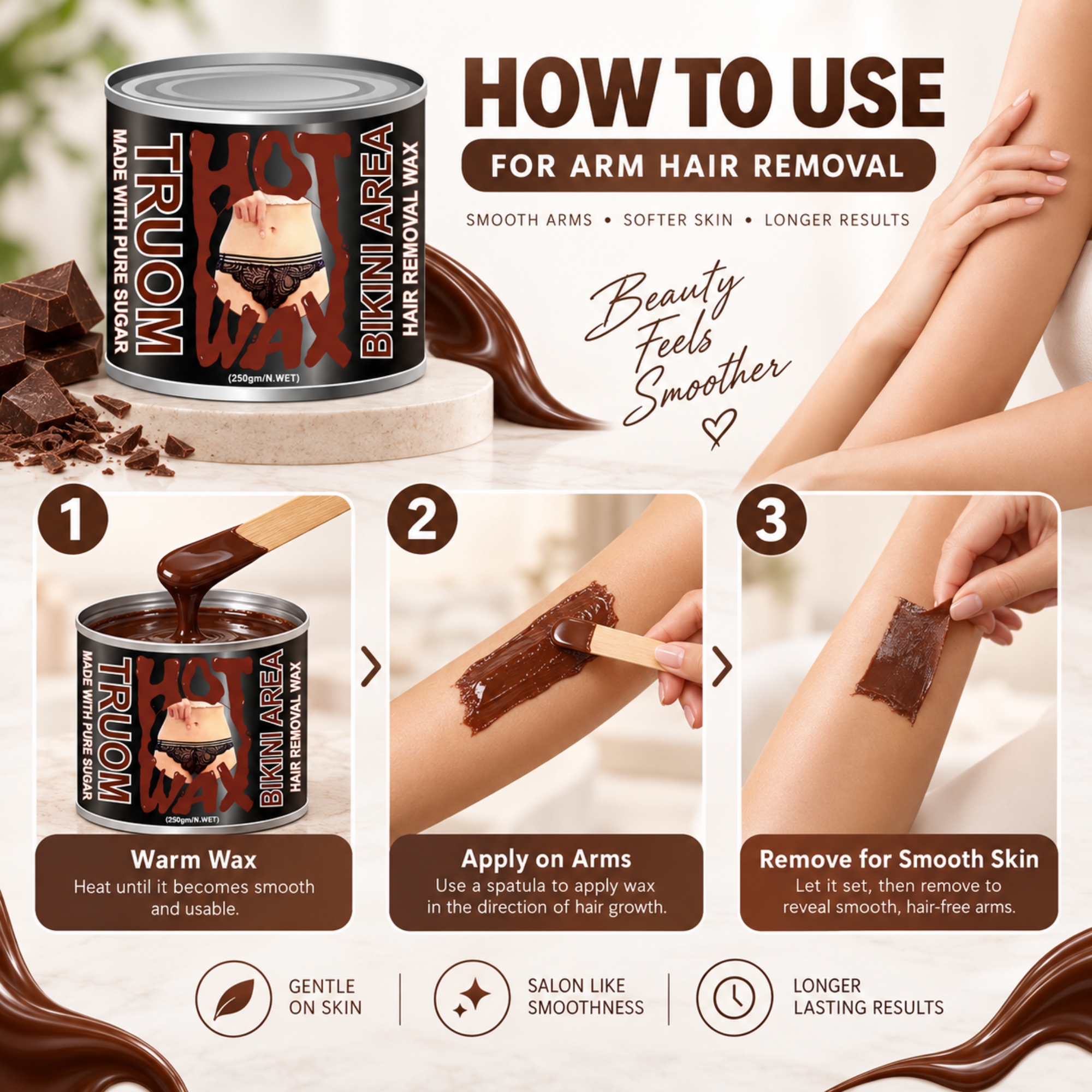 TRUOM Chocolate Wax 250g | Professional Hair Removal Wax for Smooth & Clean Skin - Image 4
