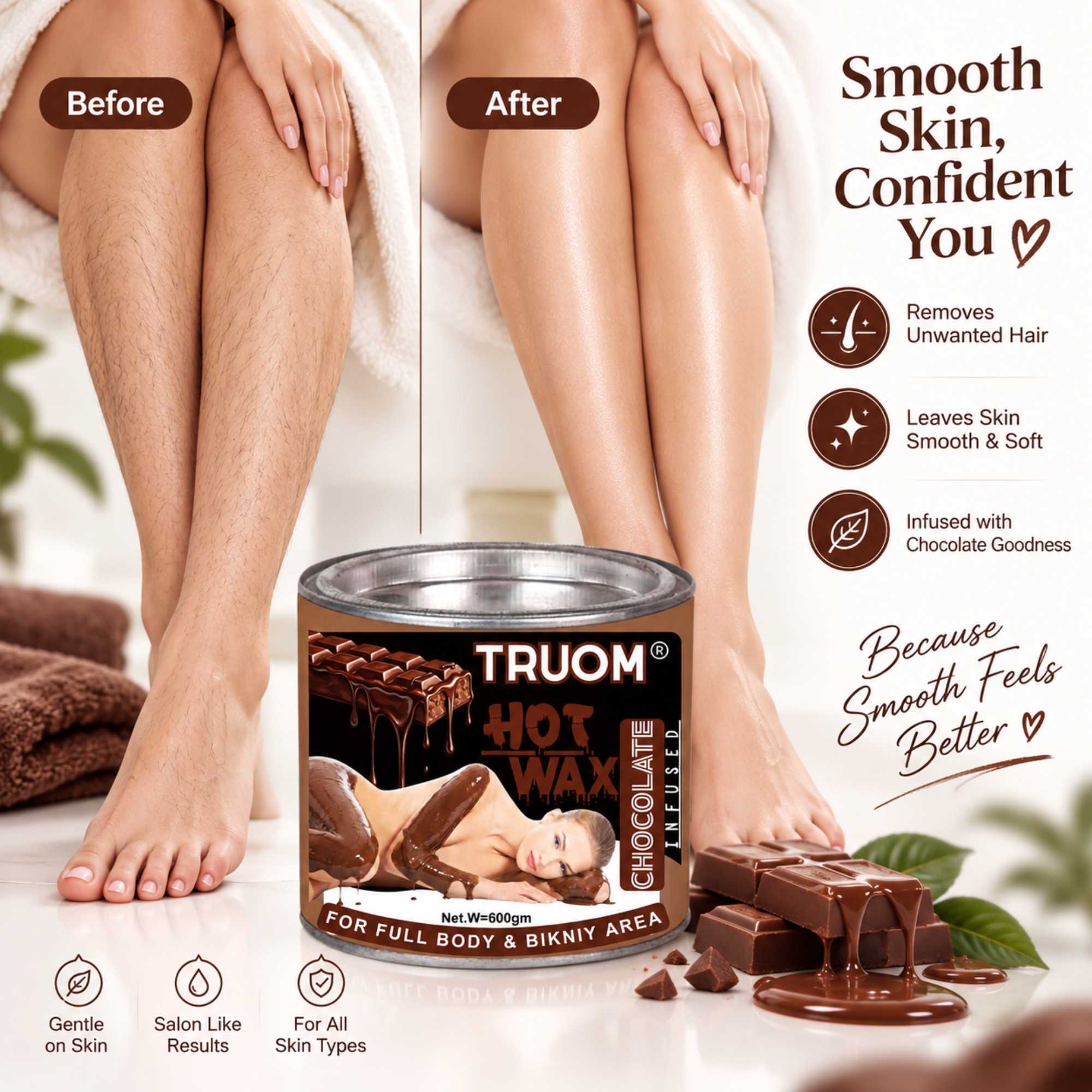 TRUOM Chocolate Wax 600g | Professional Hair Removal Wax for Smooth & Clean Skin - Image 5