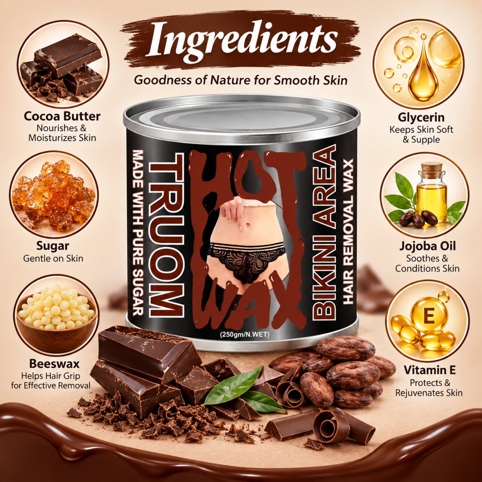 TRUOM Chocolate Wax 250g | Professional Hair Removal Wax for Smooth & Clean Skin - Image 5