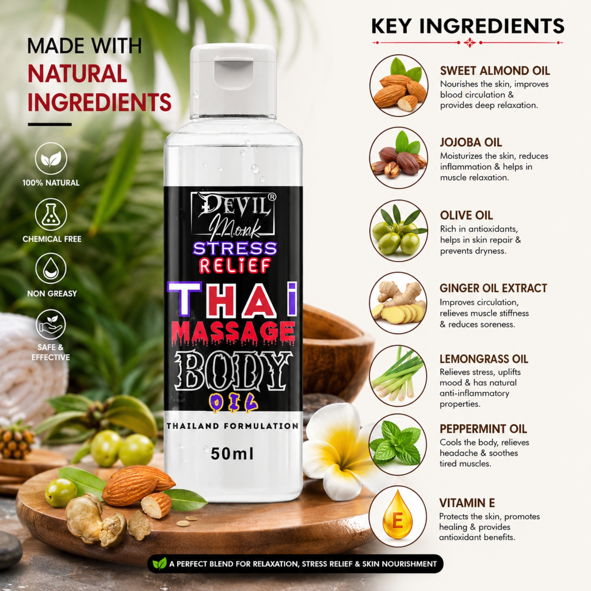 TRUOM Thai Body Massage Oil 50ml | Stress Relief & Relaxing Massage Oil for Men & Women - Image 2