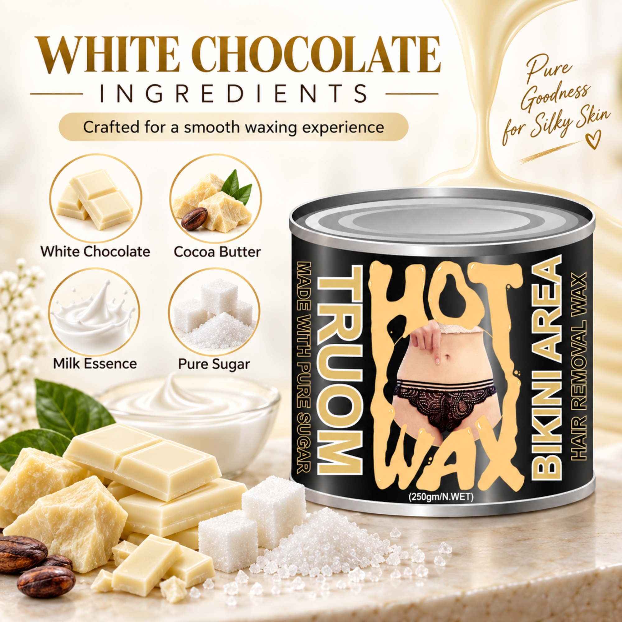 TRUOM White Chocolate Wax 250g | Professional Hair Removal Wax for Smooth & Clean Skin - Image 7