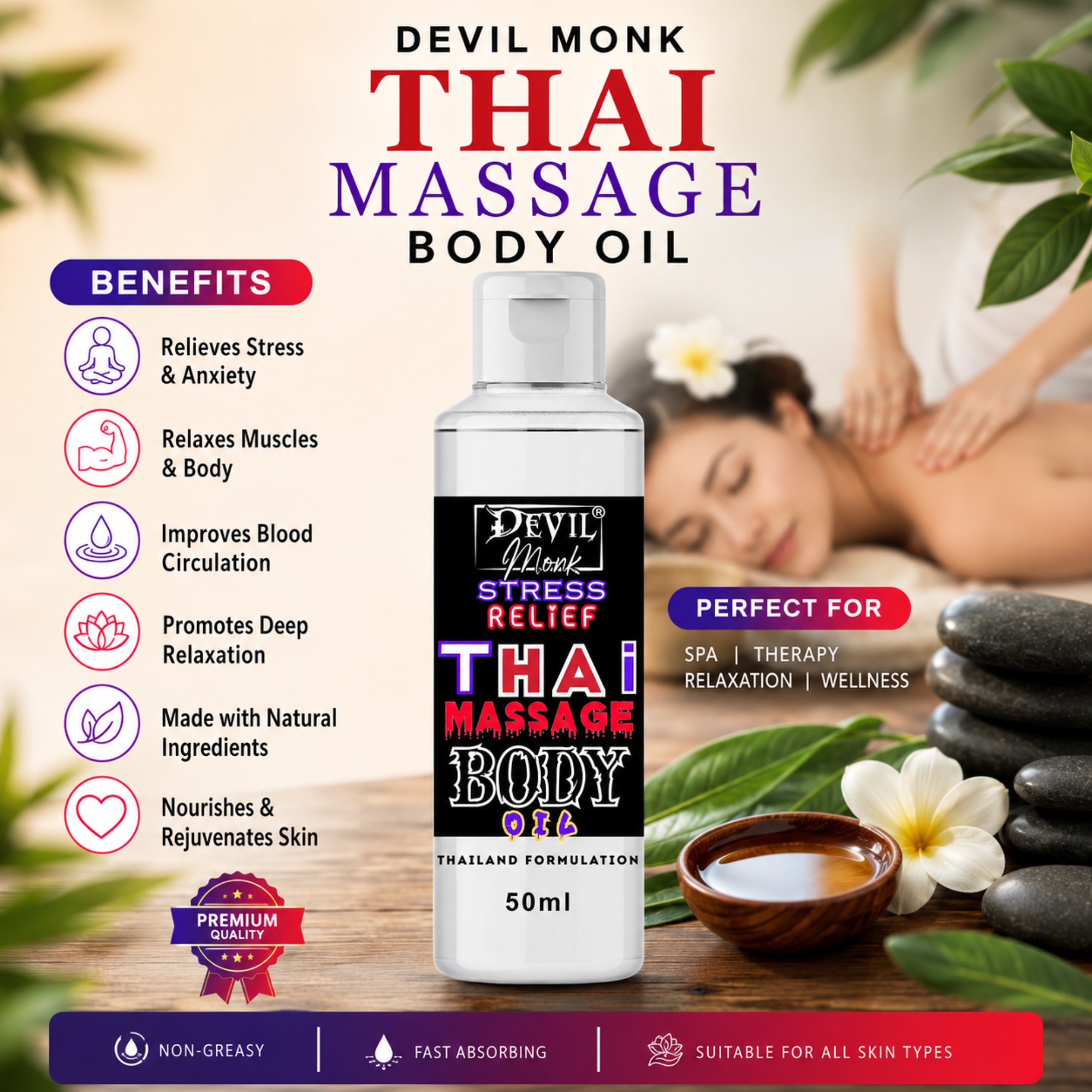 TRUOM Thai Body Massage Oil 50ml | Stress Relief & Relaxing Massage Oil for Men & Women - Image 3